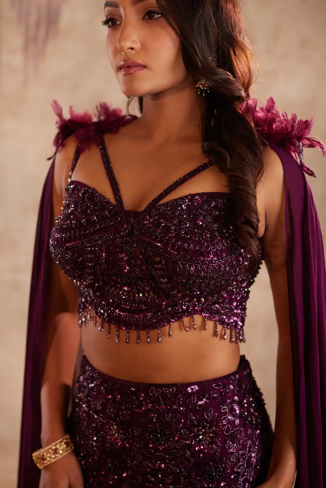 Wine cutdana embellished fishcut lehenga - Image 6