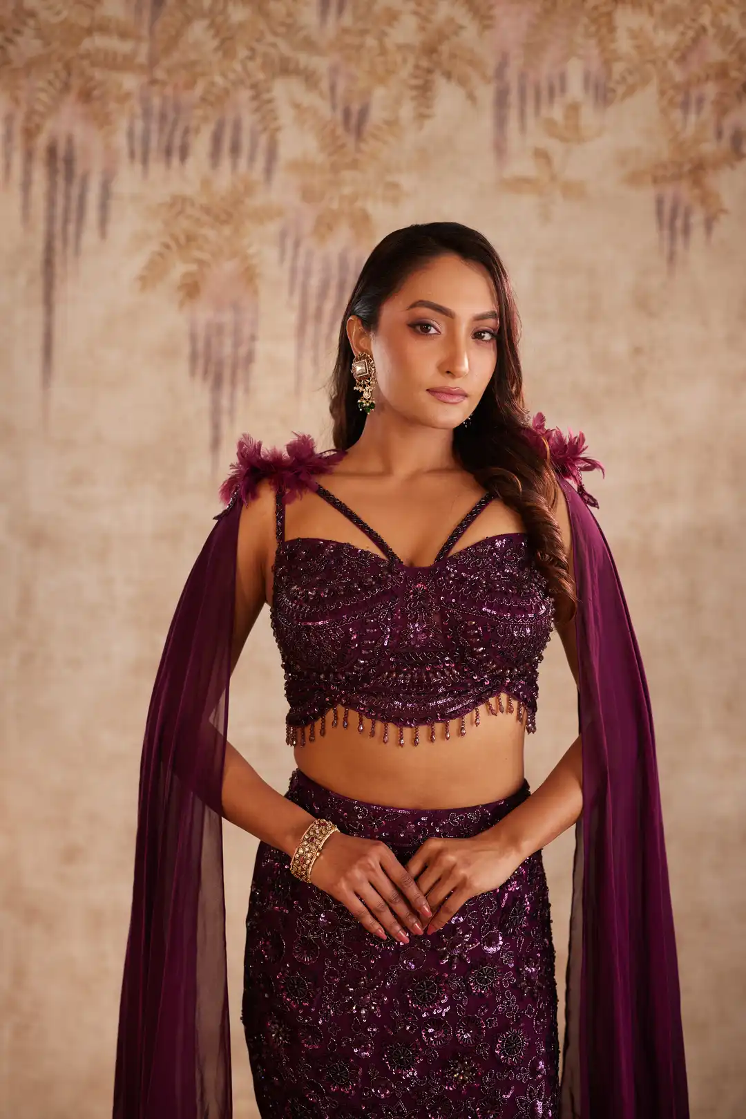 Wine cutdana embellished fishcut lehenga - Image 7