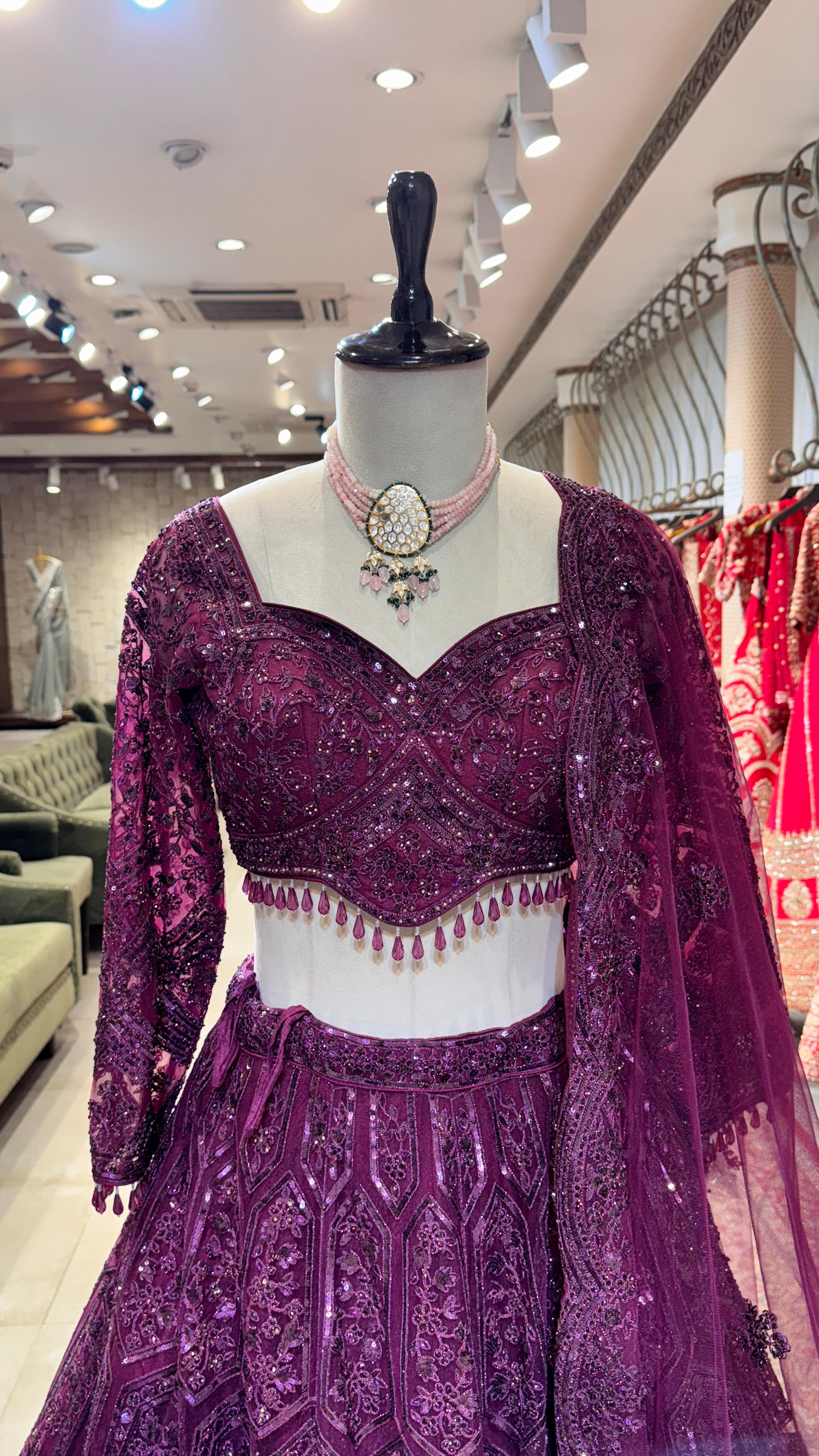 Wine embroidered lehenga - Image 2