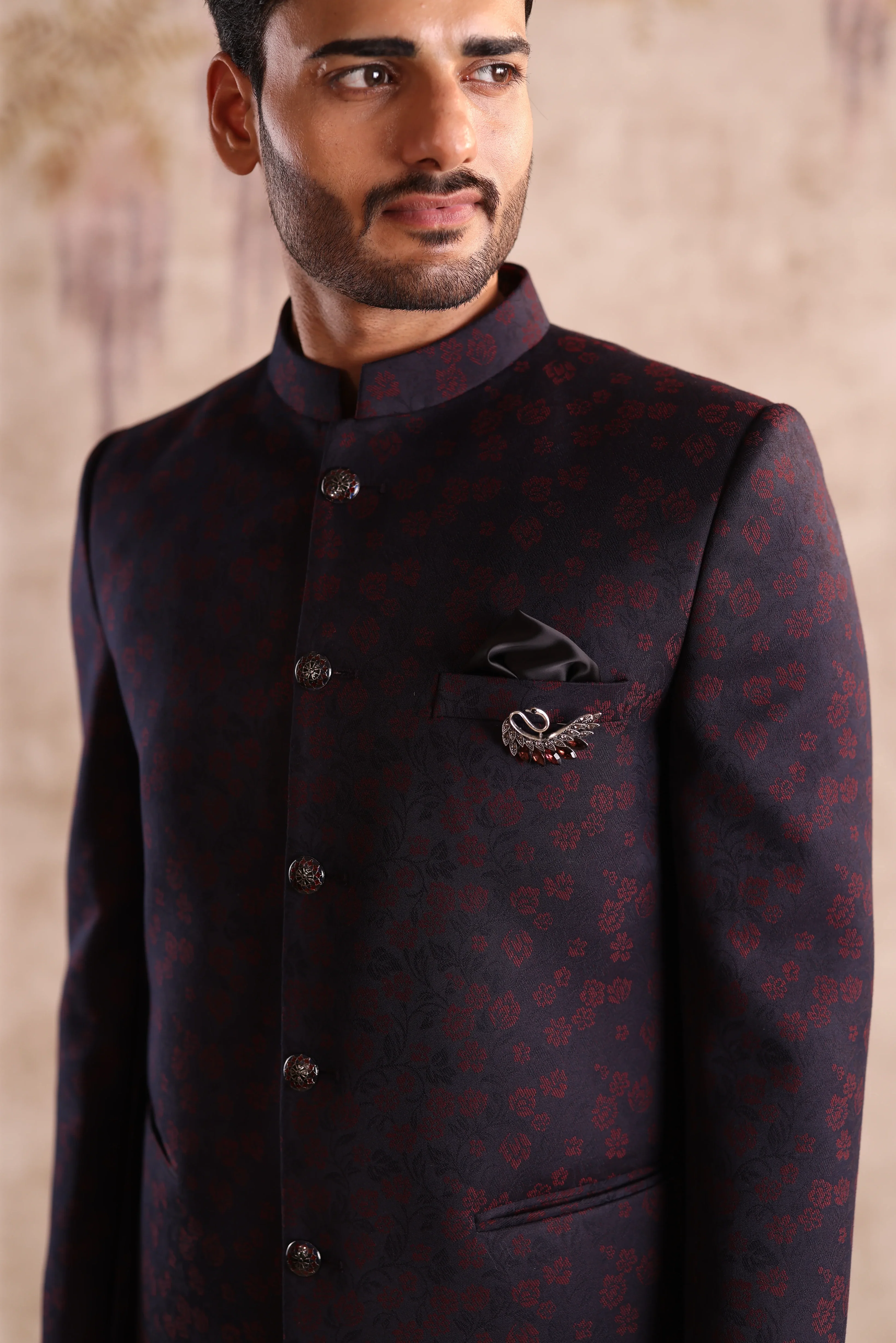 Blue floral bandhgala detailing with button - Image 4