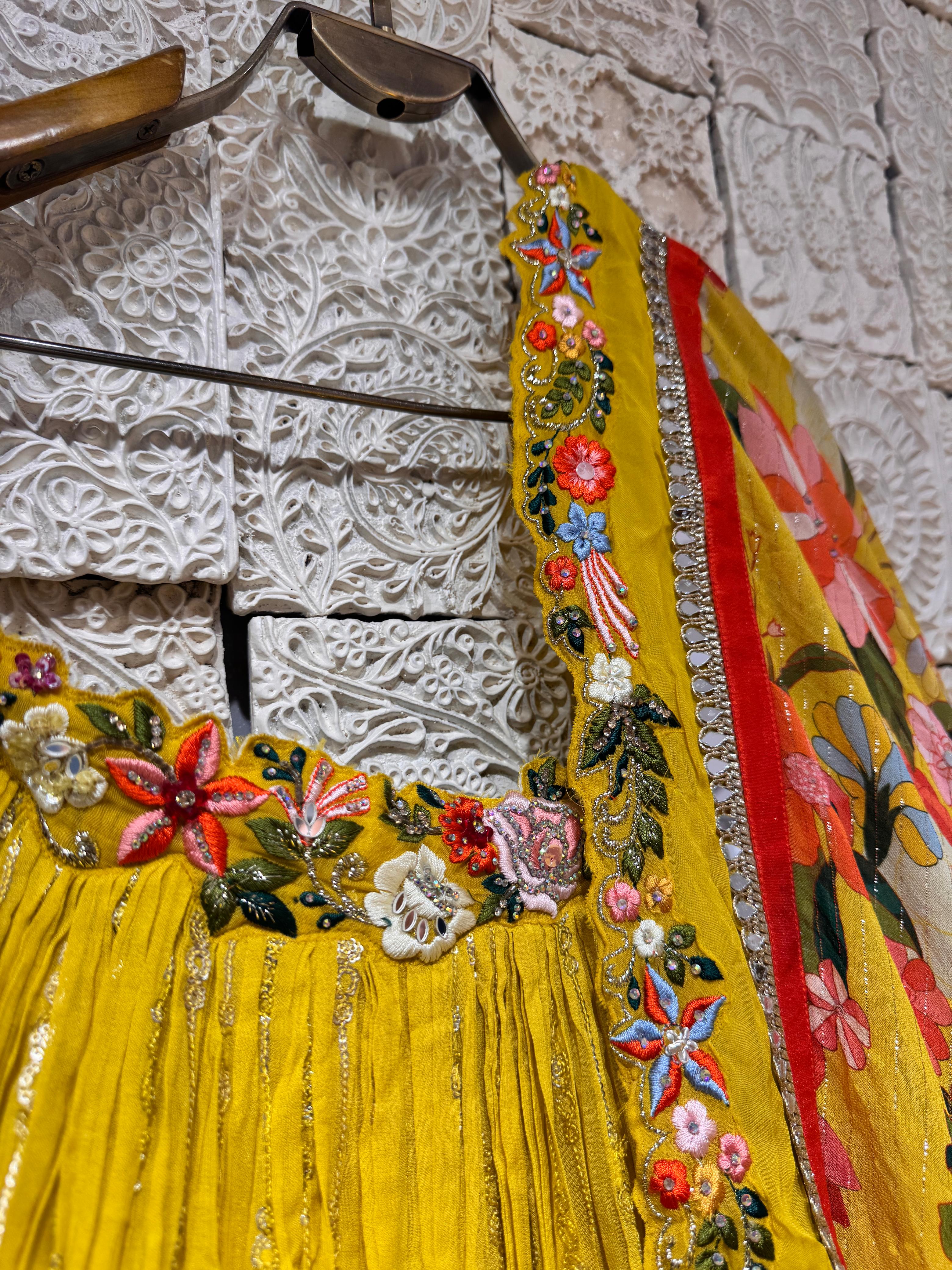 Yellow Blossom Lehenga | Floral Embroidery & Sequin Detailing - Image 2