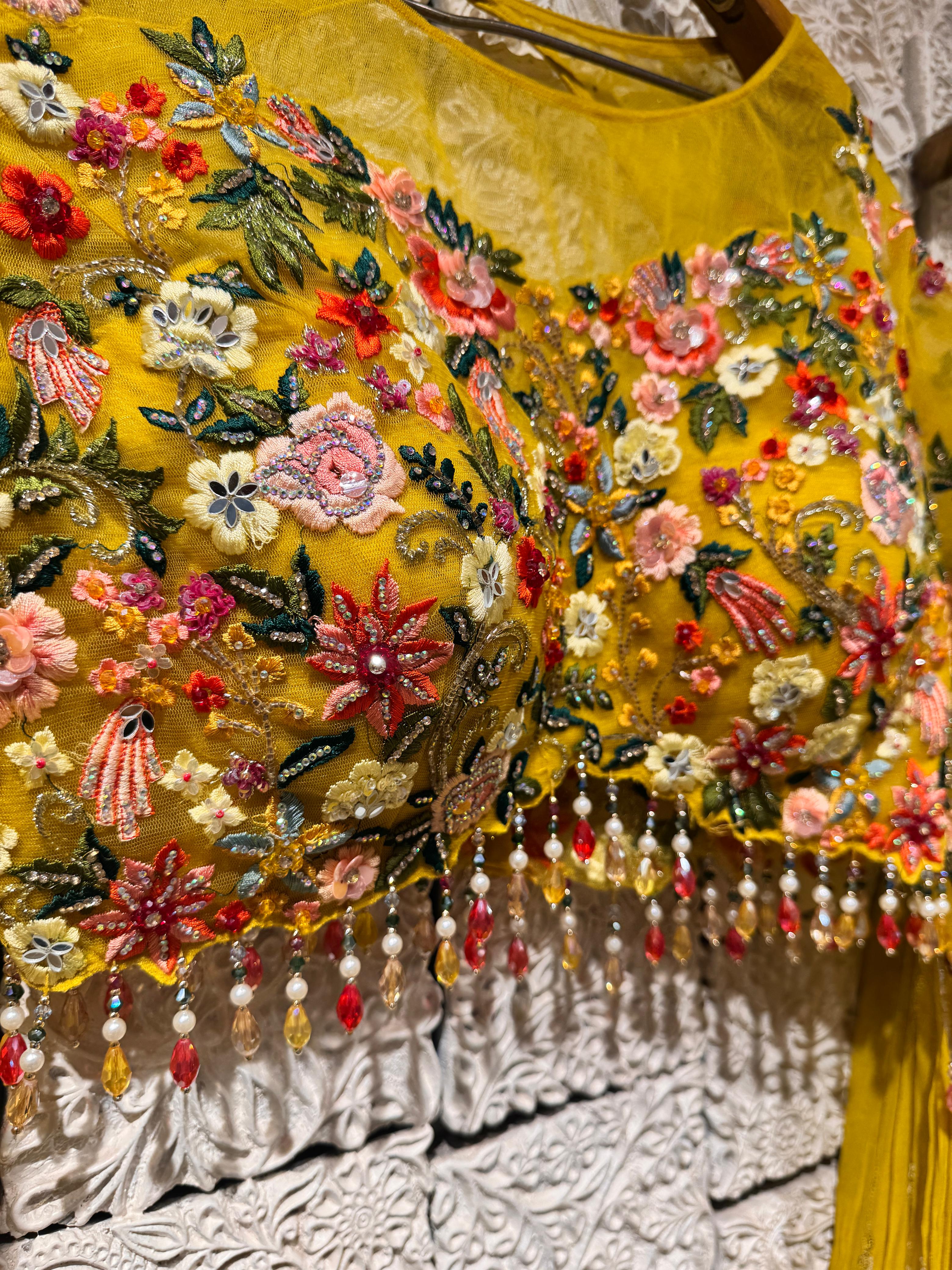 Yellow Blossom Lehenga | Floral Embroidery & Sequin Detailing - Image 3