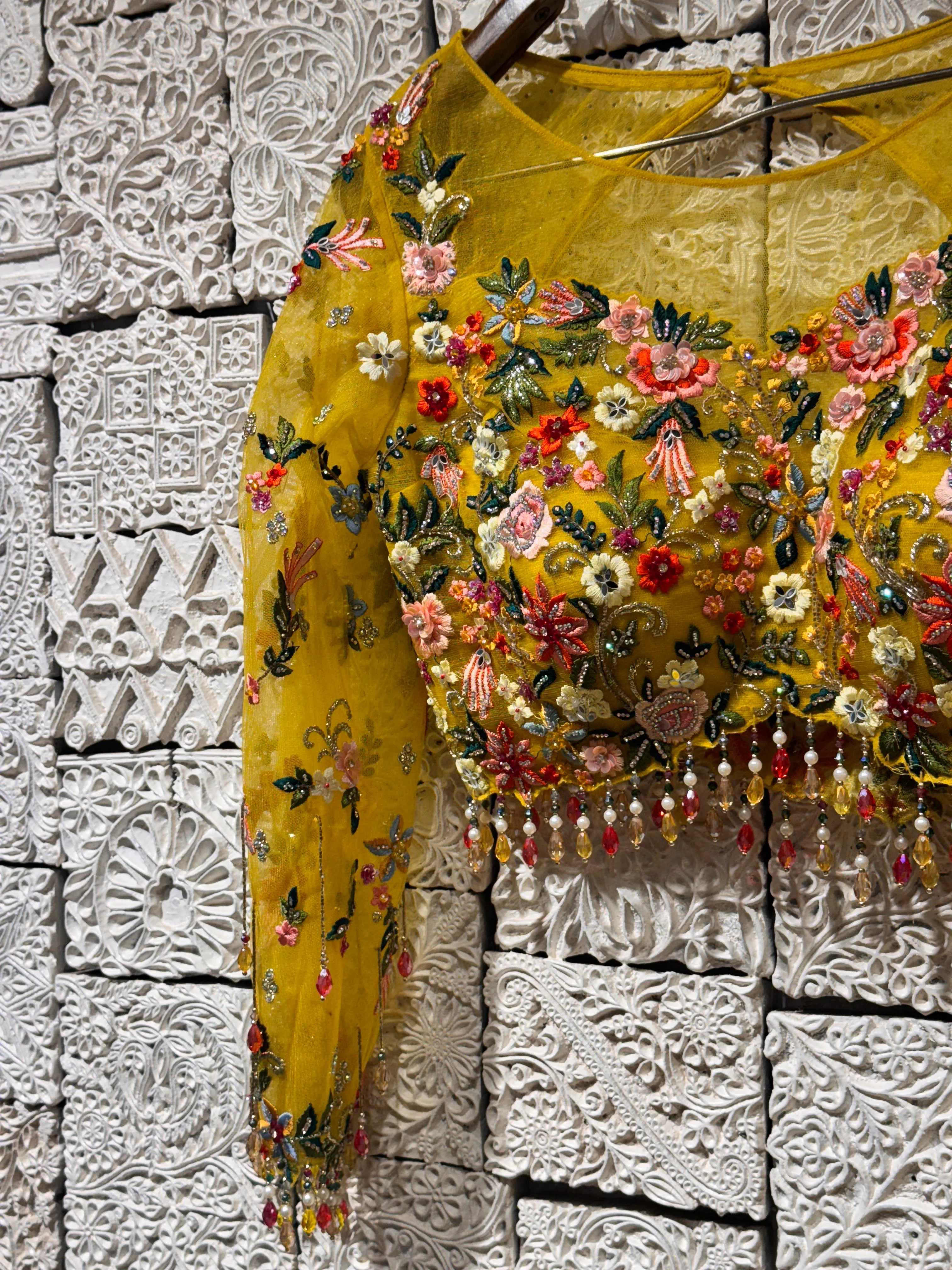 Yellow Blossom Lehenga | Floral Embroidery & Sequin Detailing - Image 4