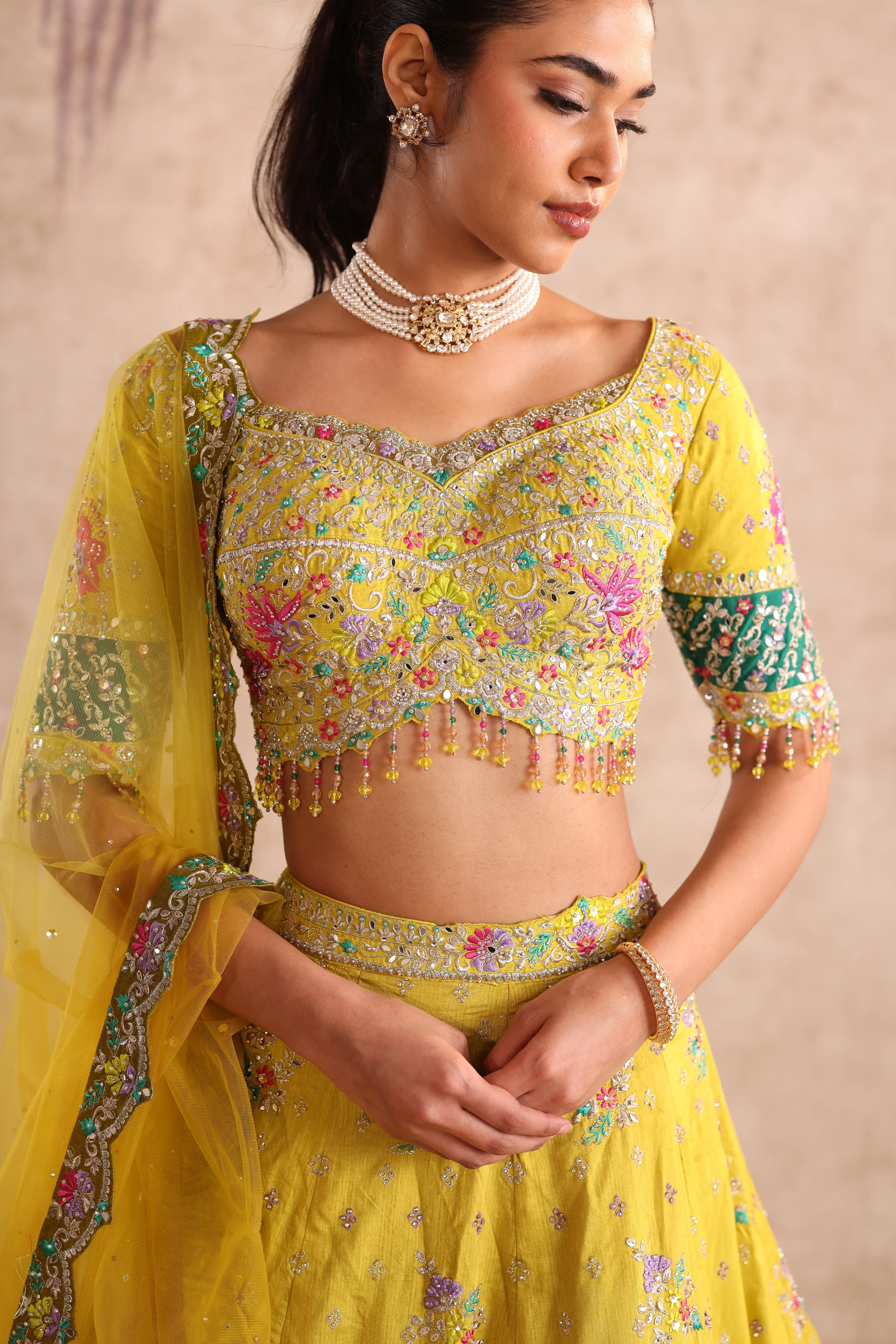 Yellow Party Wear Lehenga - Image 3