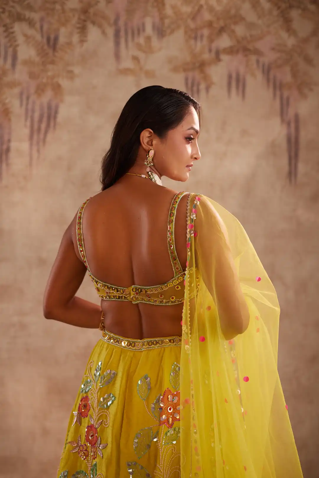 Yellow embroidered lehenga - Image 2