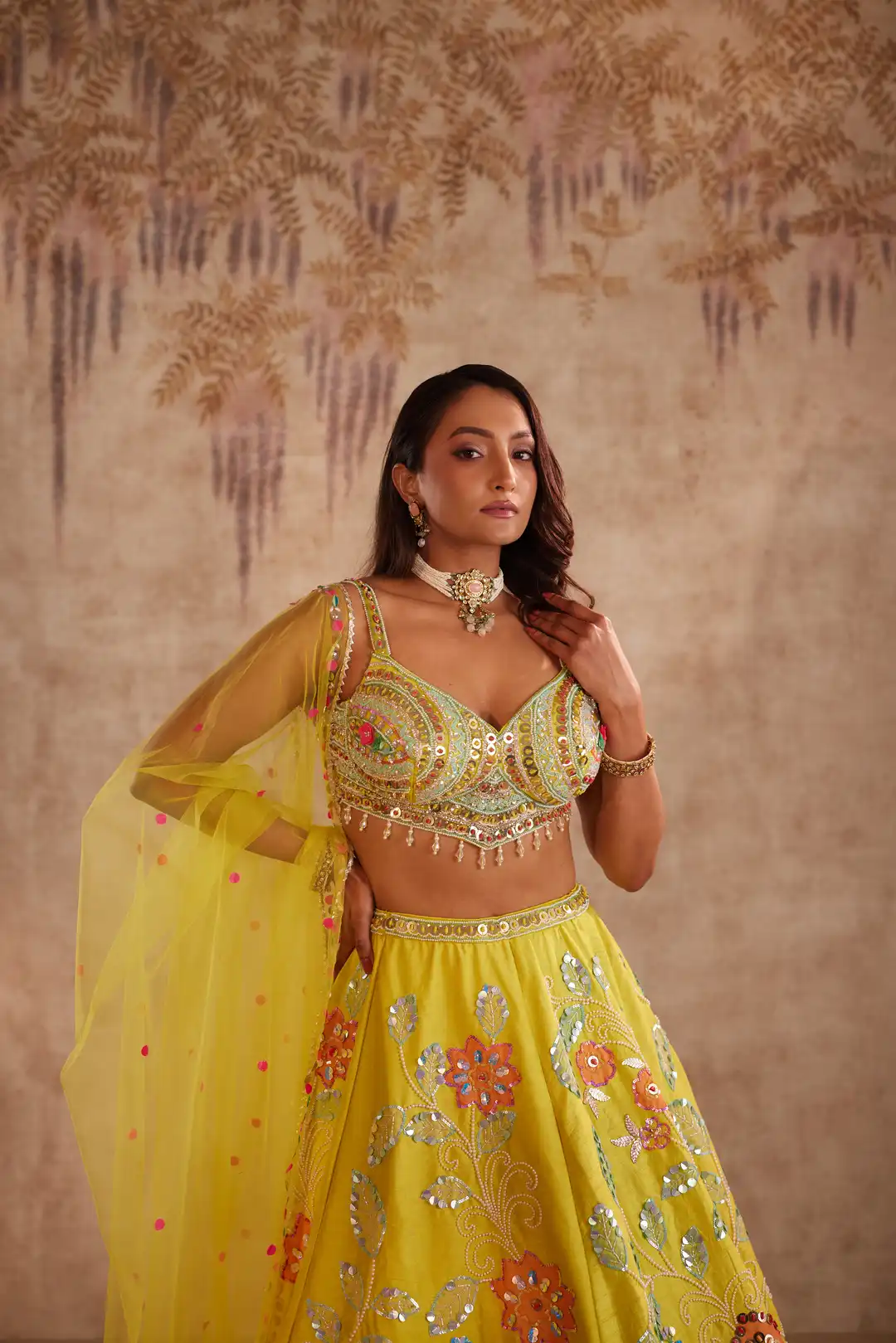 Yellow embroidered lehenga - Image 3
