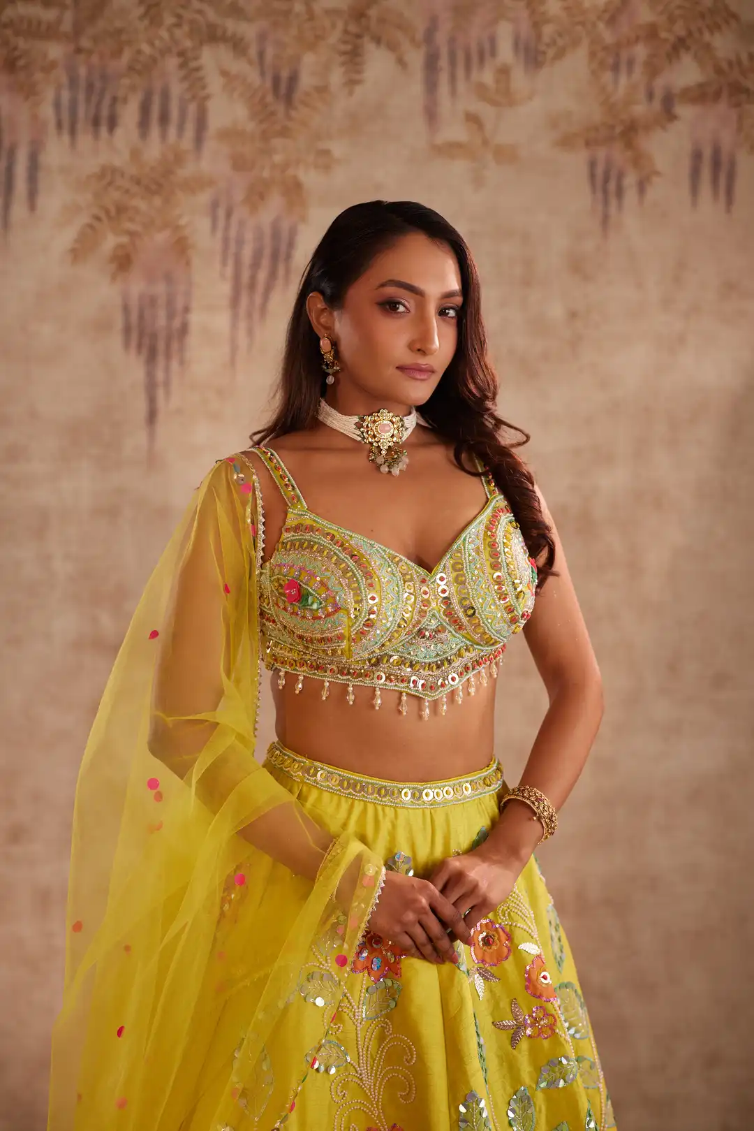 Yellow embroidered lehenga - Image 4