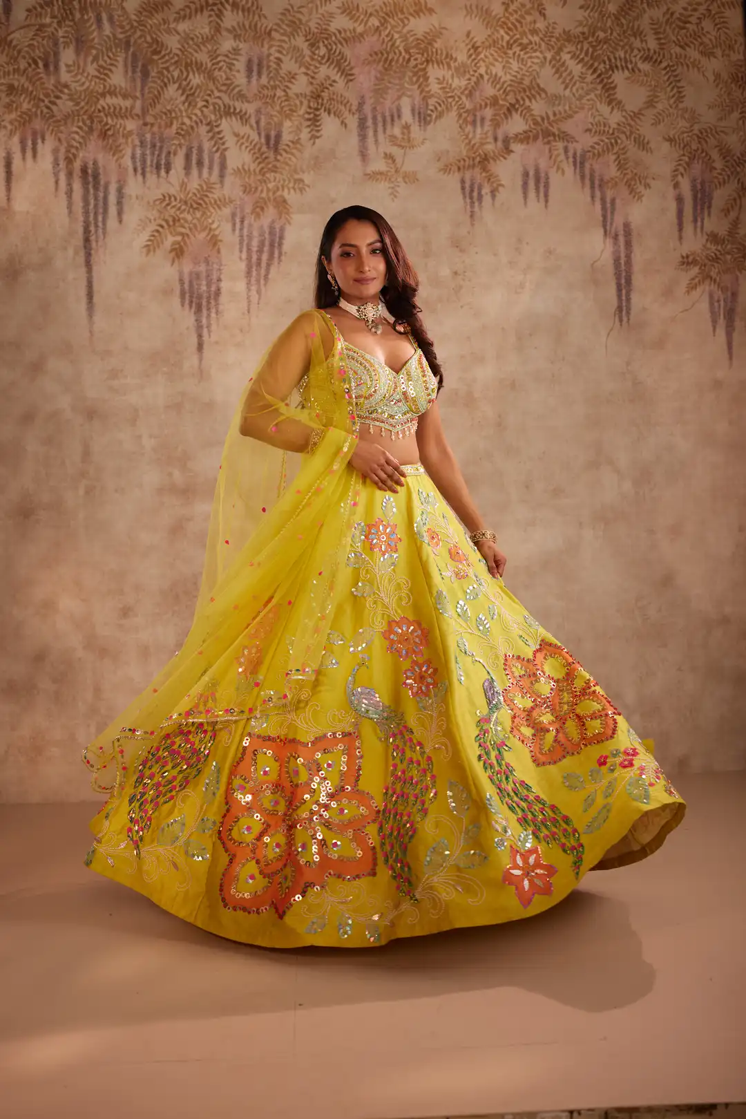 Yellow embroidered lehenga - Image 6