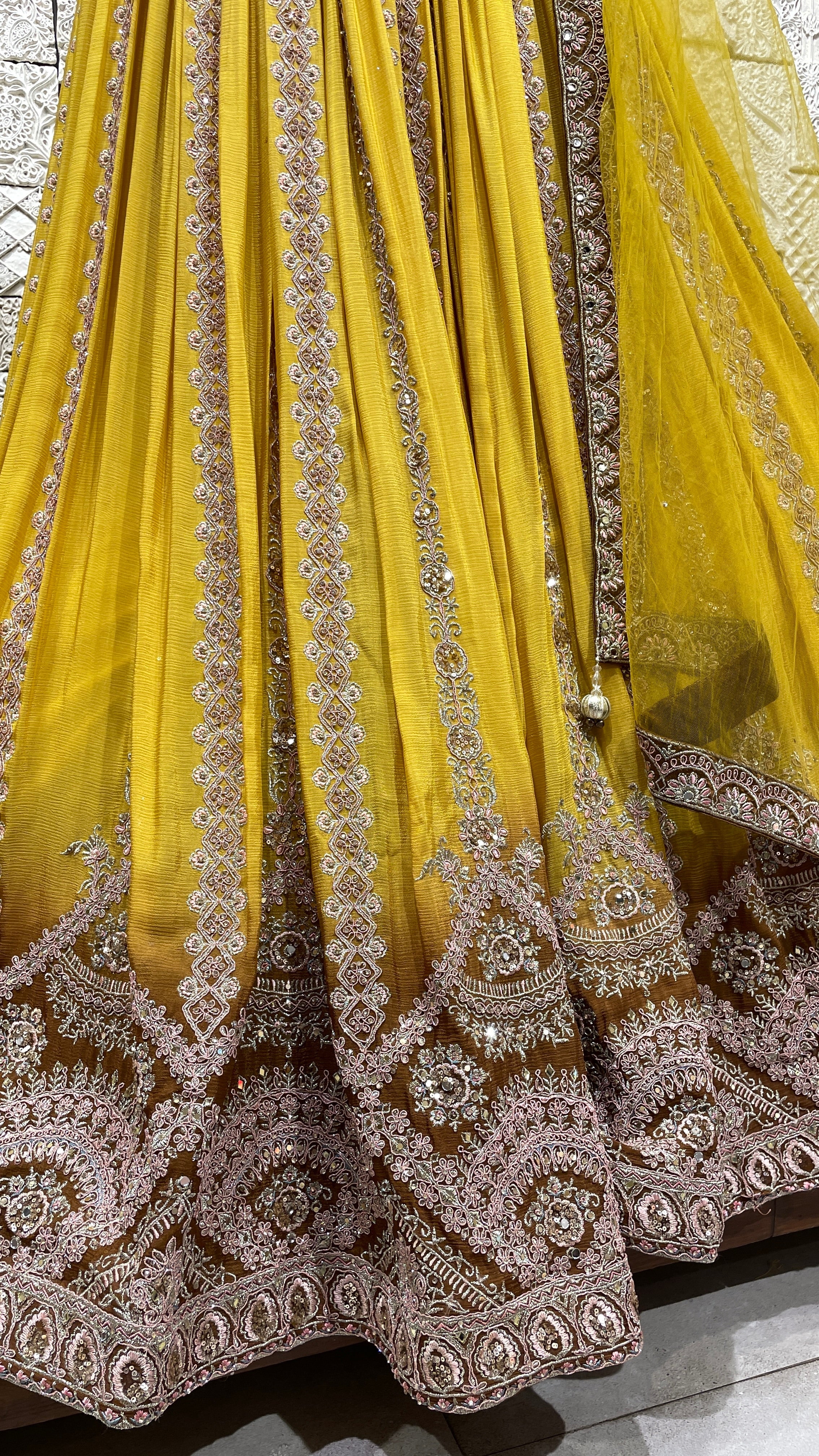 Yellow Georgette lehenga with embellishments - Image 2