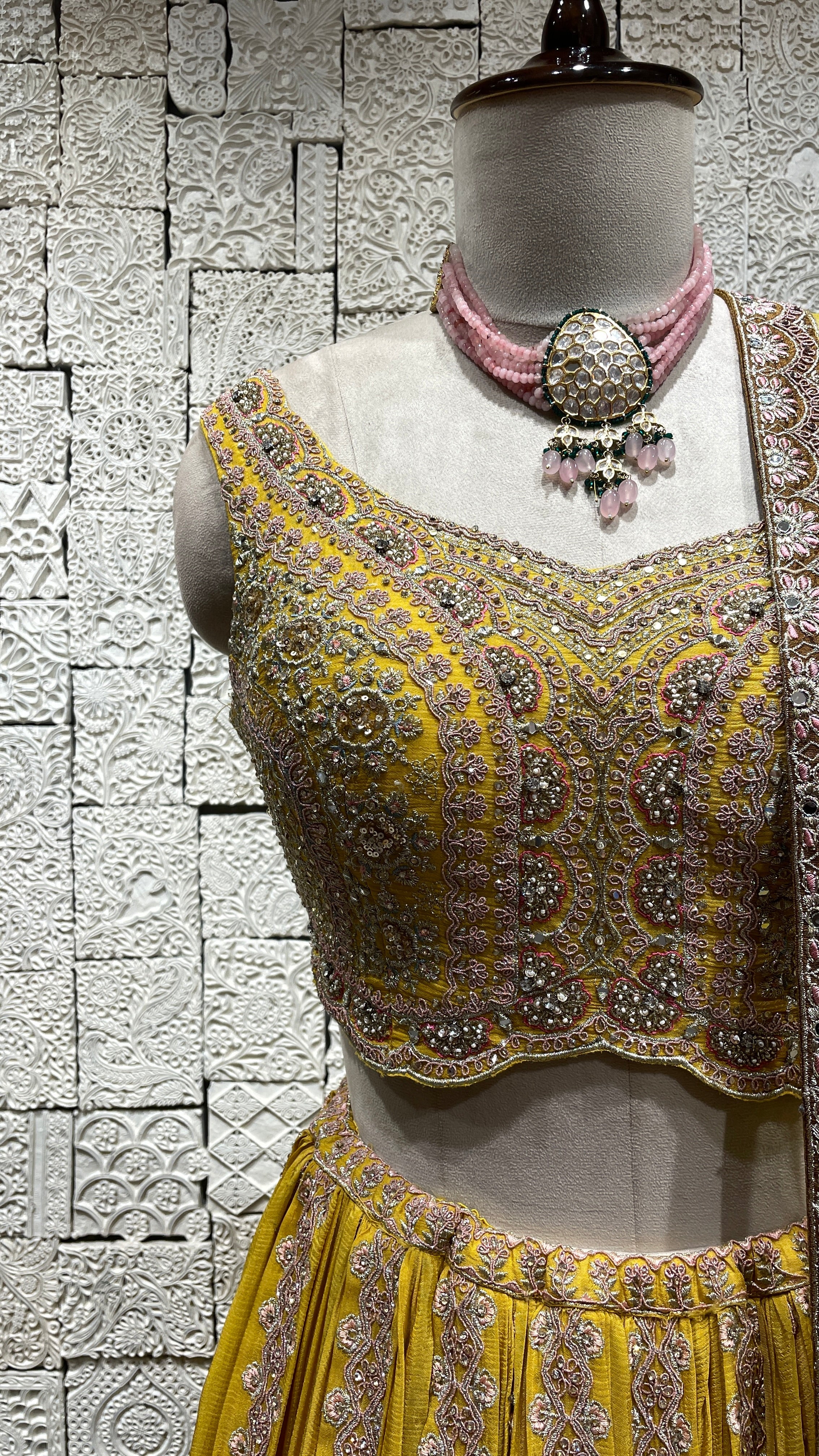 Yellow Georgette lehenga with embellishments - Image 3