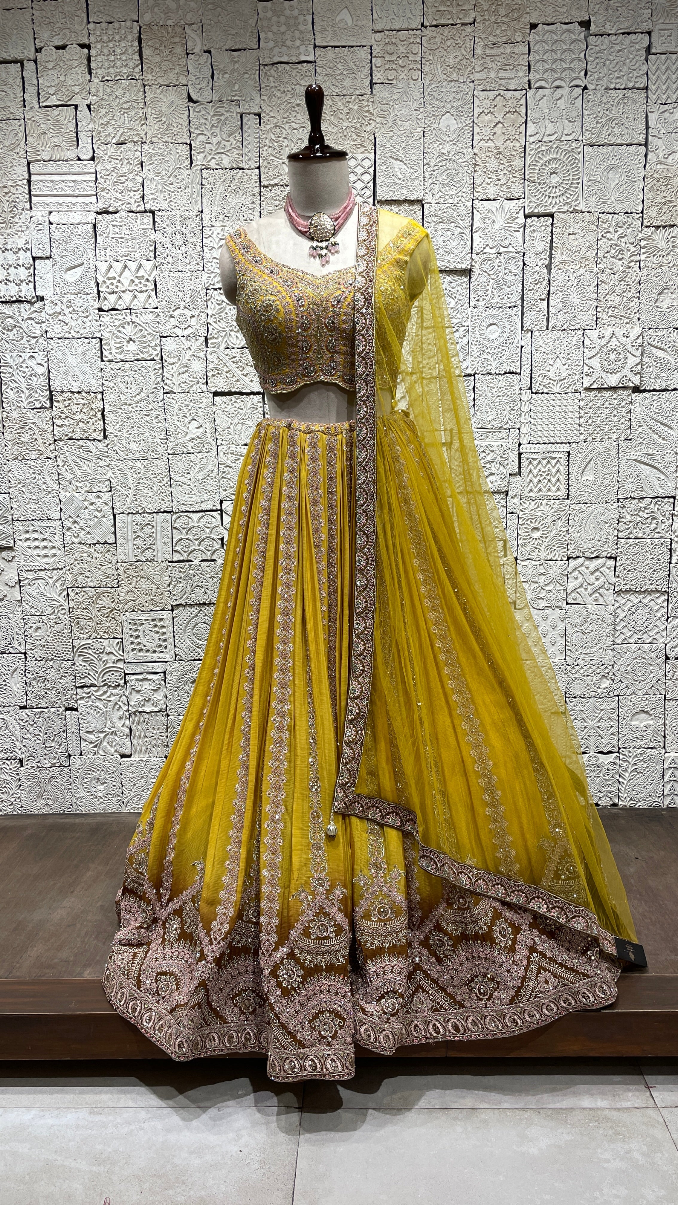 Yellow Georgette lehenga with embellishments - Image 4