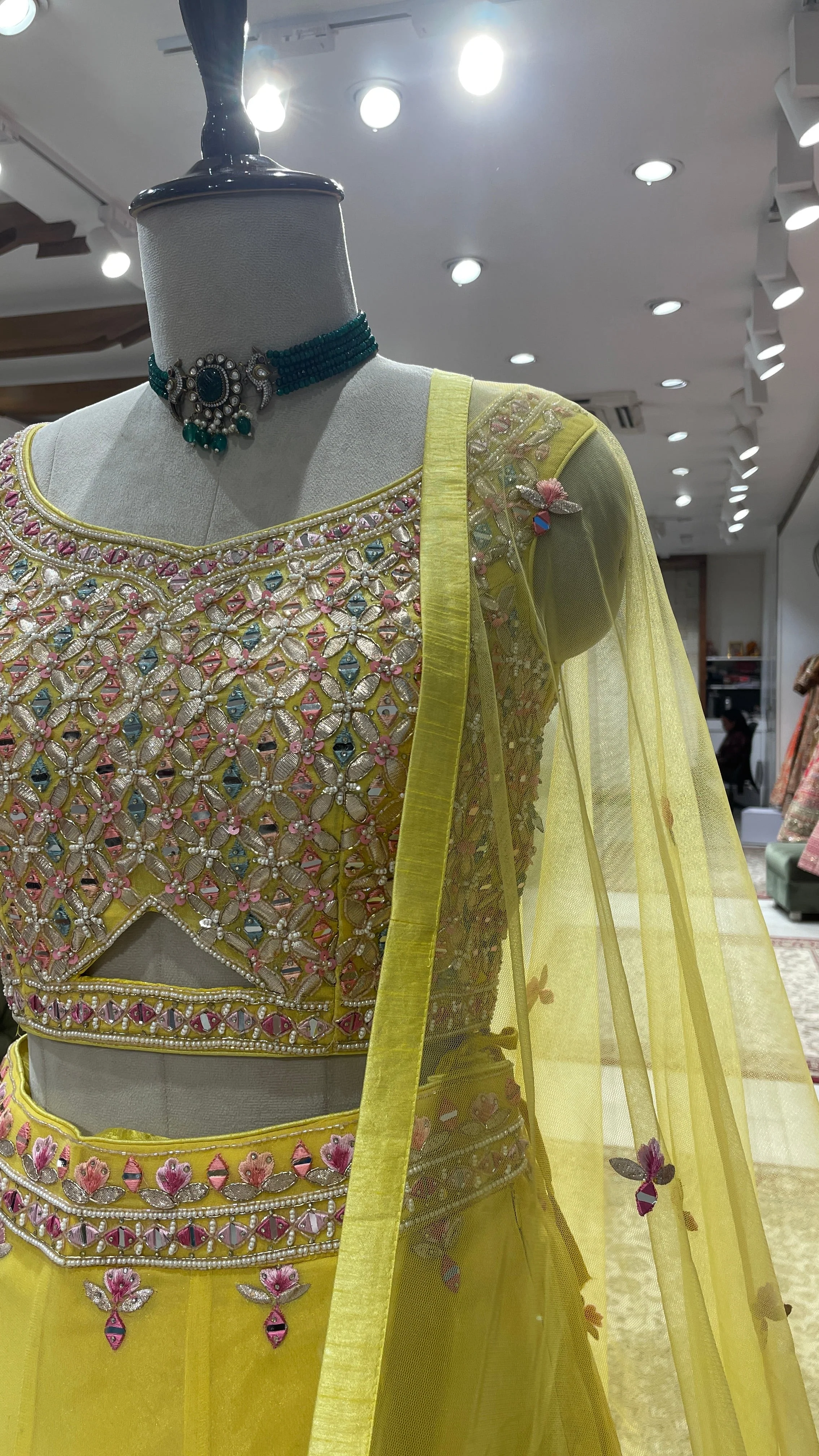 Yellow Georgette lehenga with floral motifs - Image 2