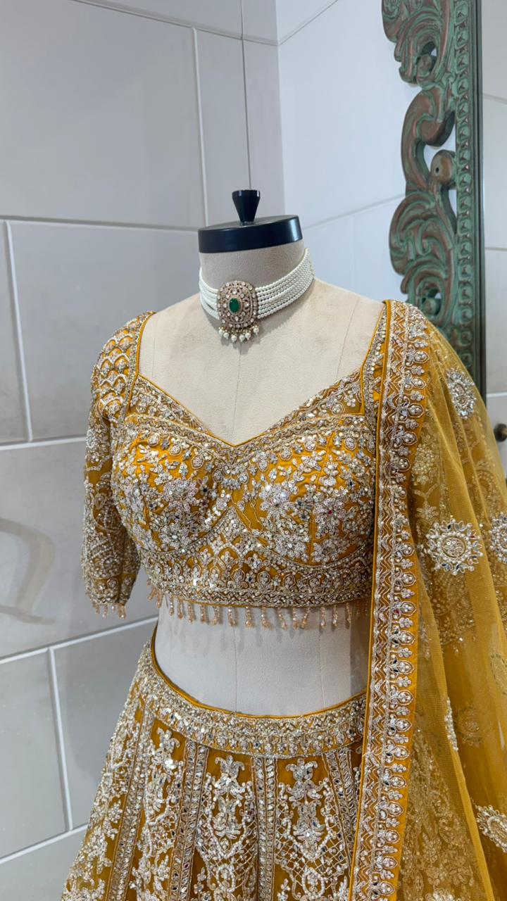 Yellow mirror lehenga - Image 4