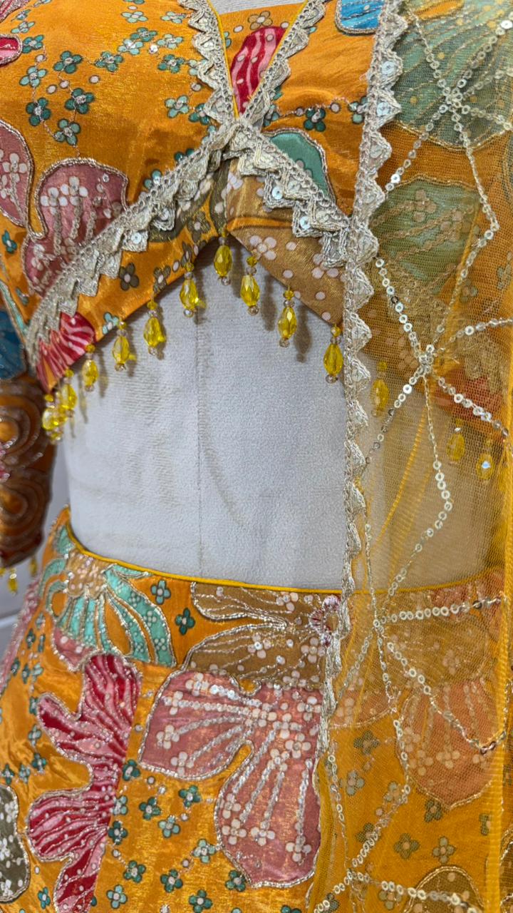 Yellow multi colour lehenga - Image 3