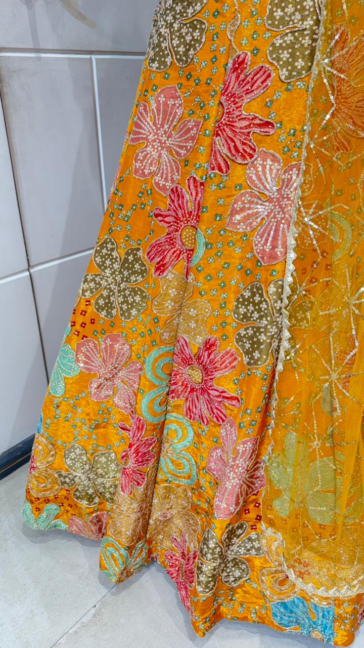 Yellow multi colour lehenga - Image 4