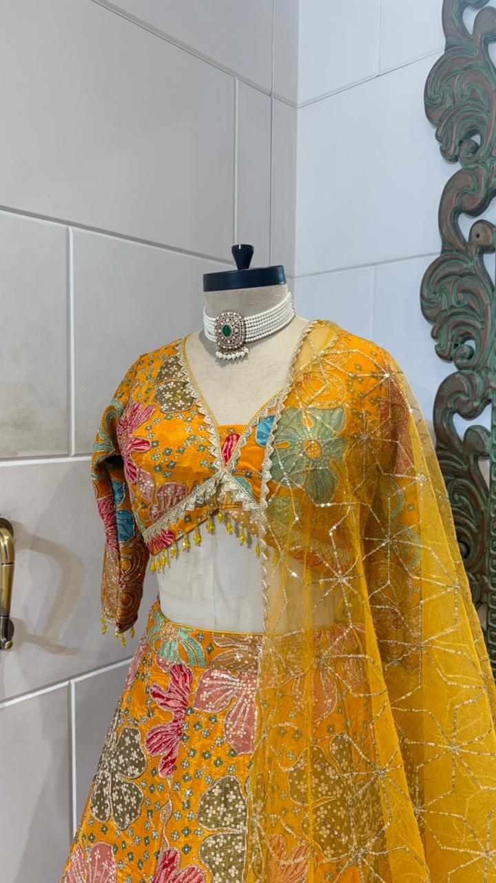 Yellow multi colour lehenga - Image 5