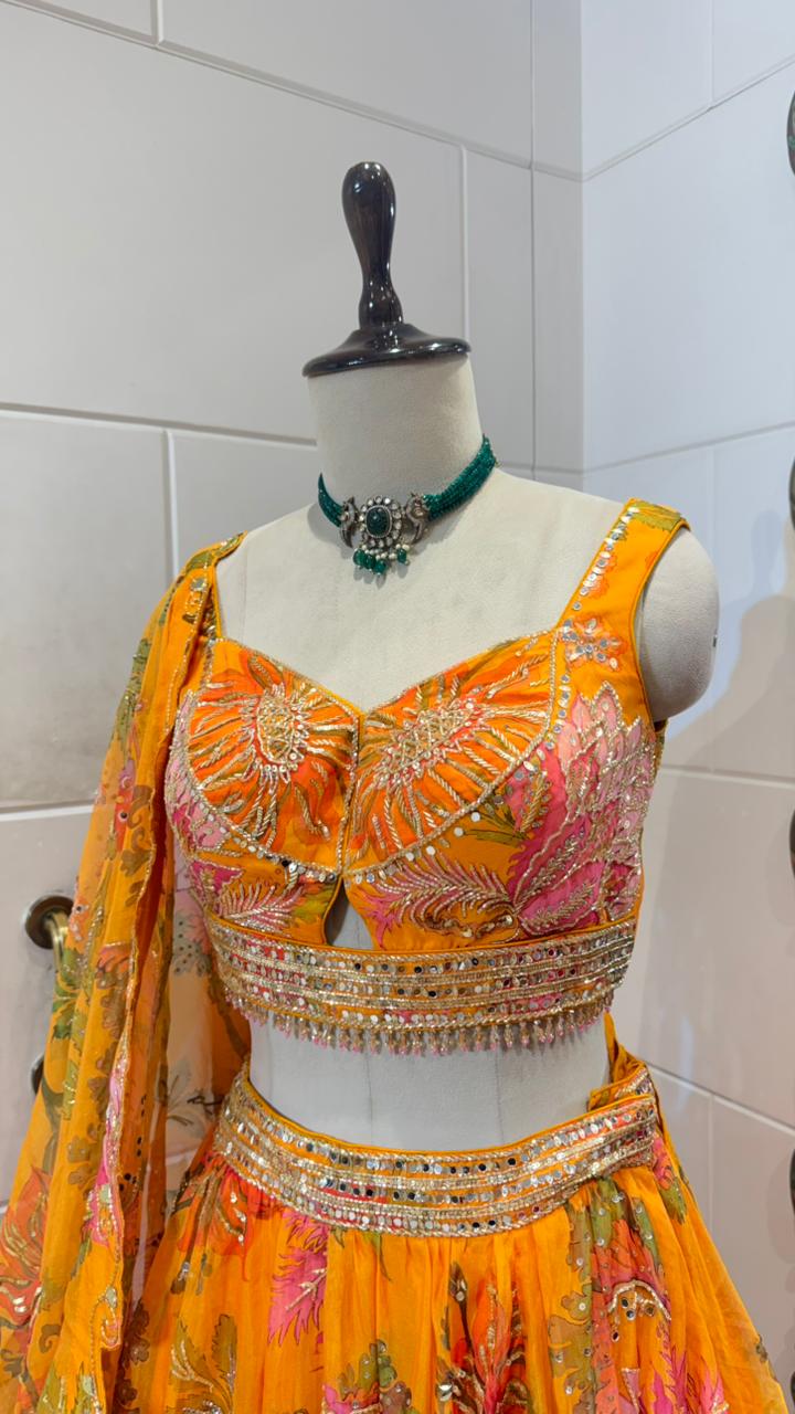 Yellow Multicolour lehenga - Image 4