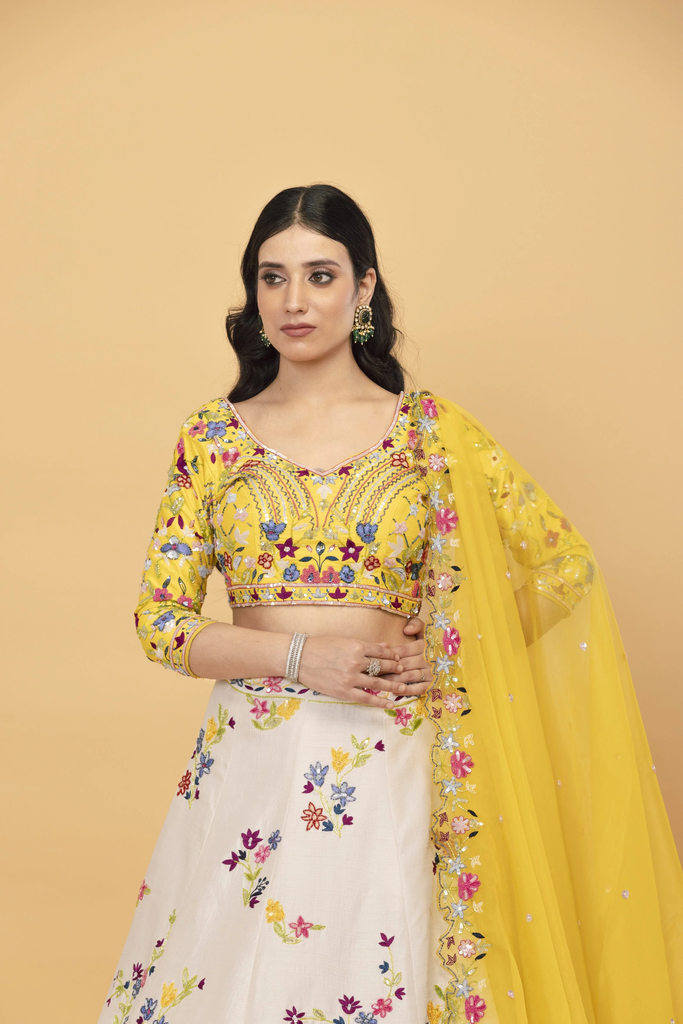 Yellow Net multicolor lehenga - Image 2