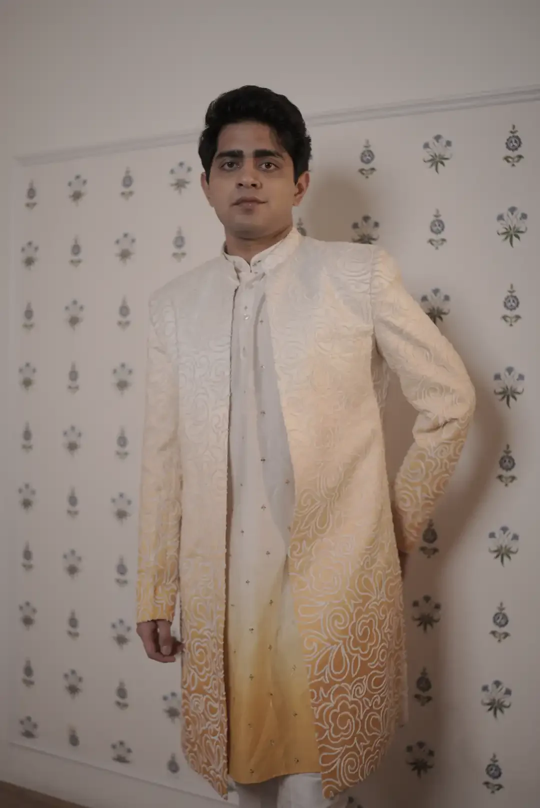 Yellow ombre jacket style indo-western kurta set