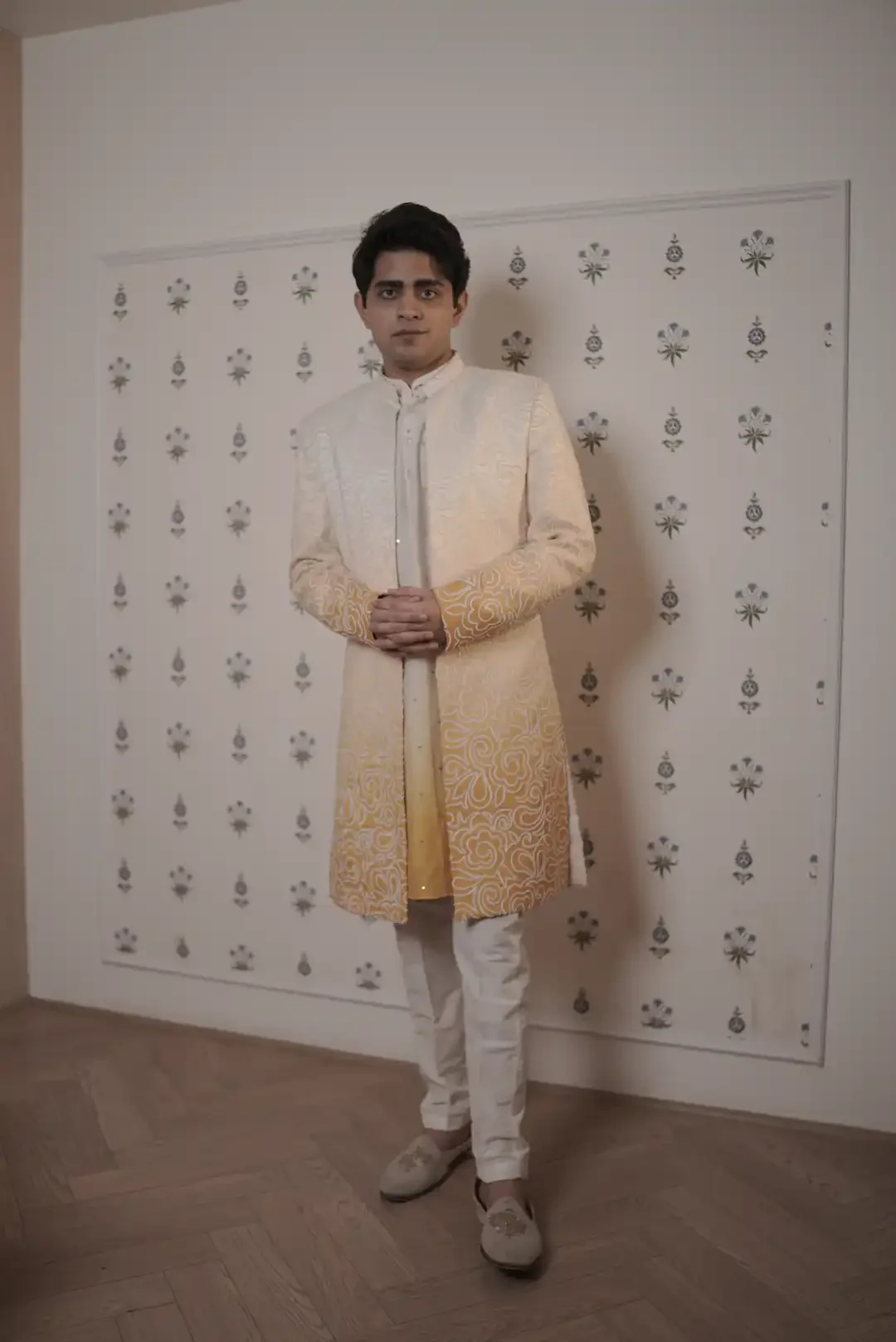 Yellow ombre jacket style indo-western kurta set - Image 3