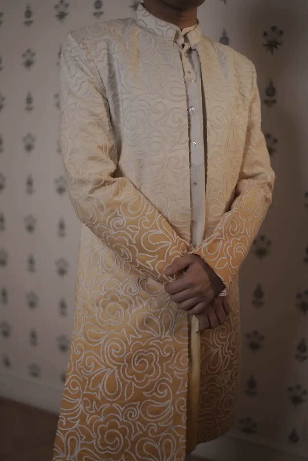 Yellow ombre jacket style indo-western kurta set - Image 4