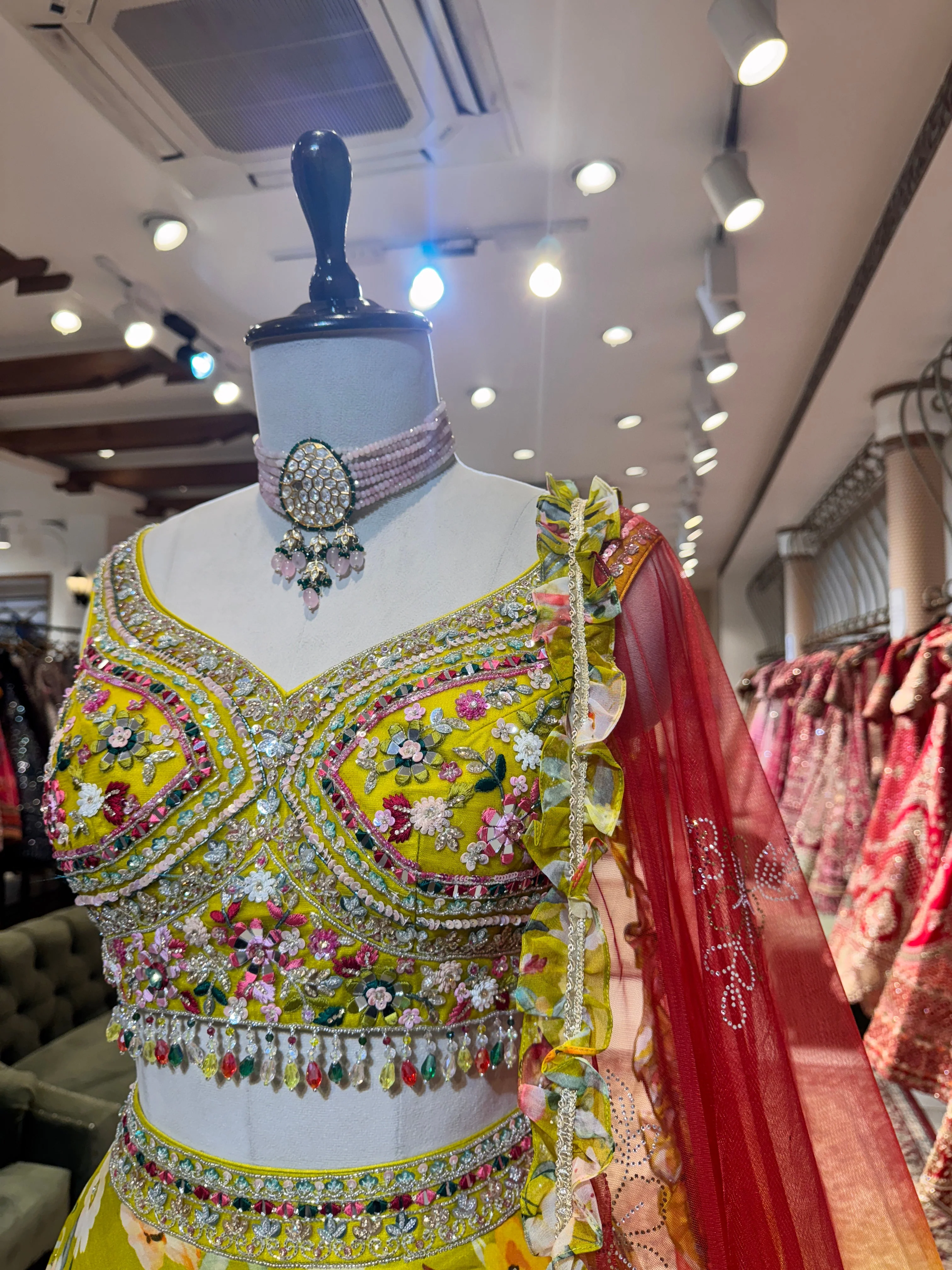 Yellow printed lehenga - Image 3