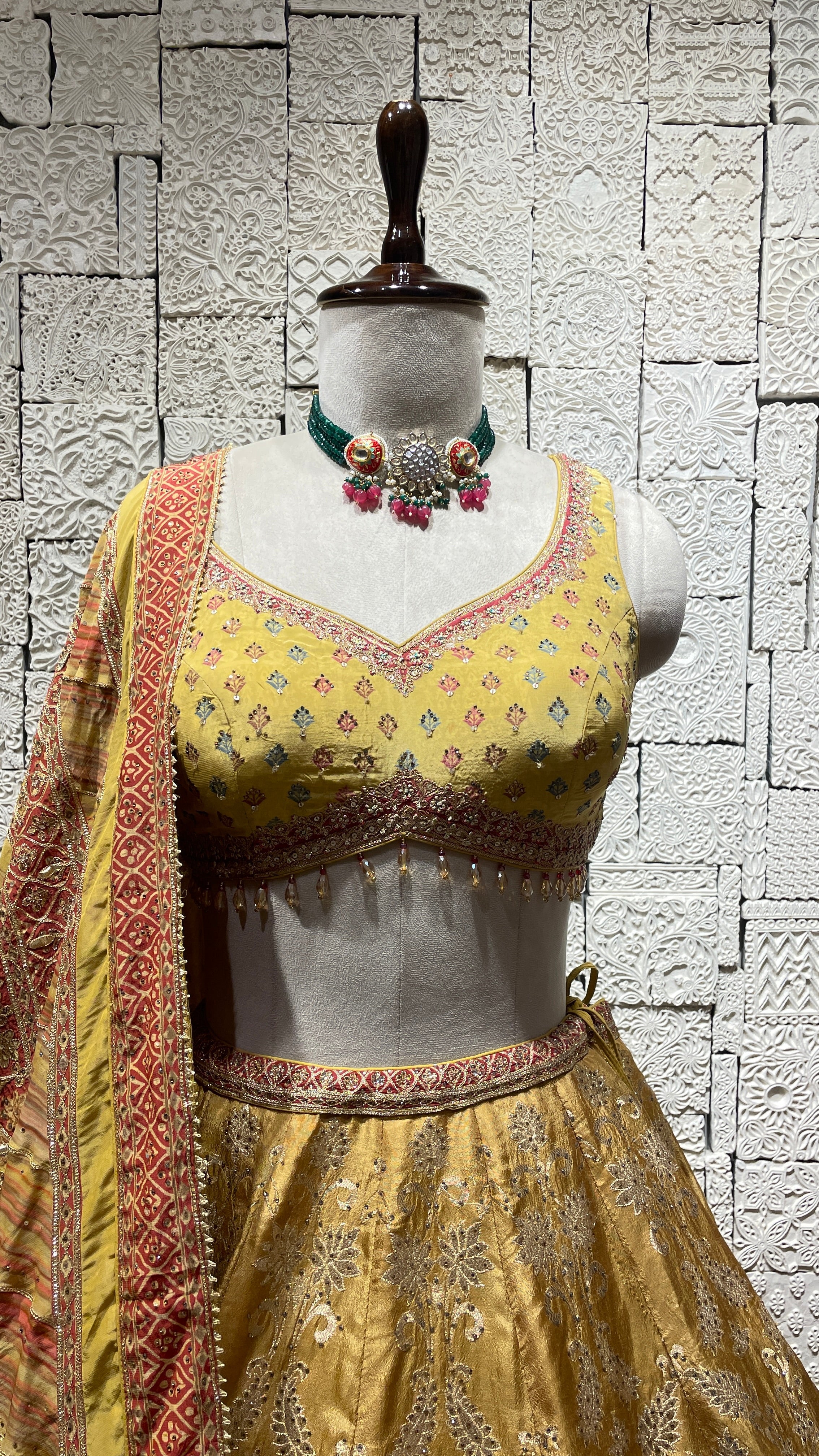 Yellow Silk Lehenga with tassels - Image 2